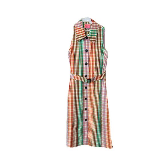 New Kate Spade Rainbow Plaid Button Belted Shirt Dress - Picture 6 of 7